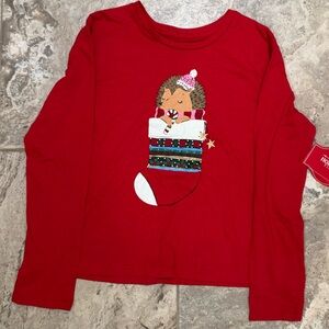 NWT Size XS Festive Red Long Sleeve Tee with Christmas Design